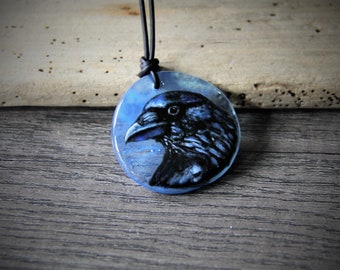 Crow , fused glass pendant, unique bird jewelry by FannyD