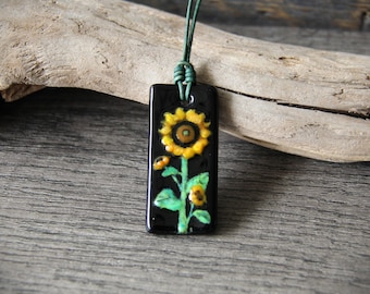 Sweet Sunflower - unique fused glass pendant- gypsy necklace by FannyD