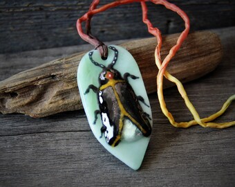 Glow In The Dark Firefly Necklace - fused glass pendant - By FannyD