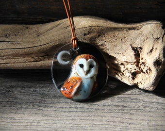 Majestic Barn Owl  - Unique fused glass art pendant by FannyD