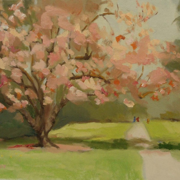 Original Oil: Seattle Cherry Tree Landscape 8 x 10