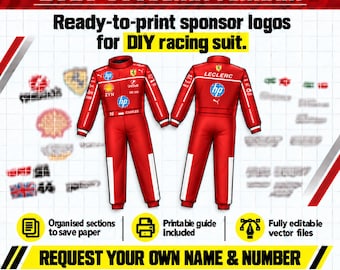 2026 Ferrari Team F1 Racing Sponsor Logos, DIY Racing Suit  - Instant Digital Download