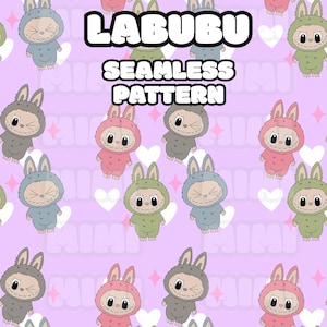 Labubu Monsters Seamless Pattern, Labubu PNG, Labubu Clipart, Labubu Sublimation, Labubu Repeating Pattern, Kawaii Labubu, Instant Download