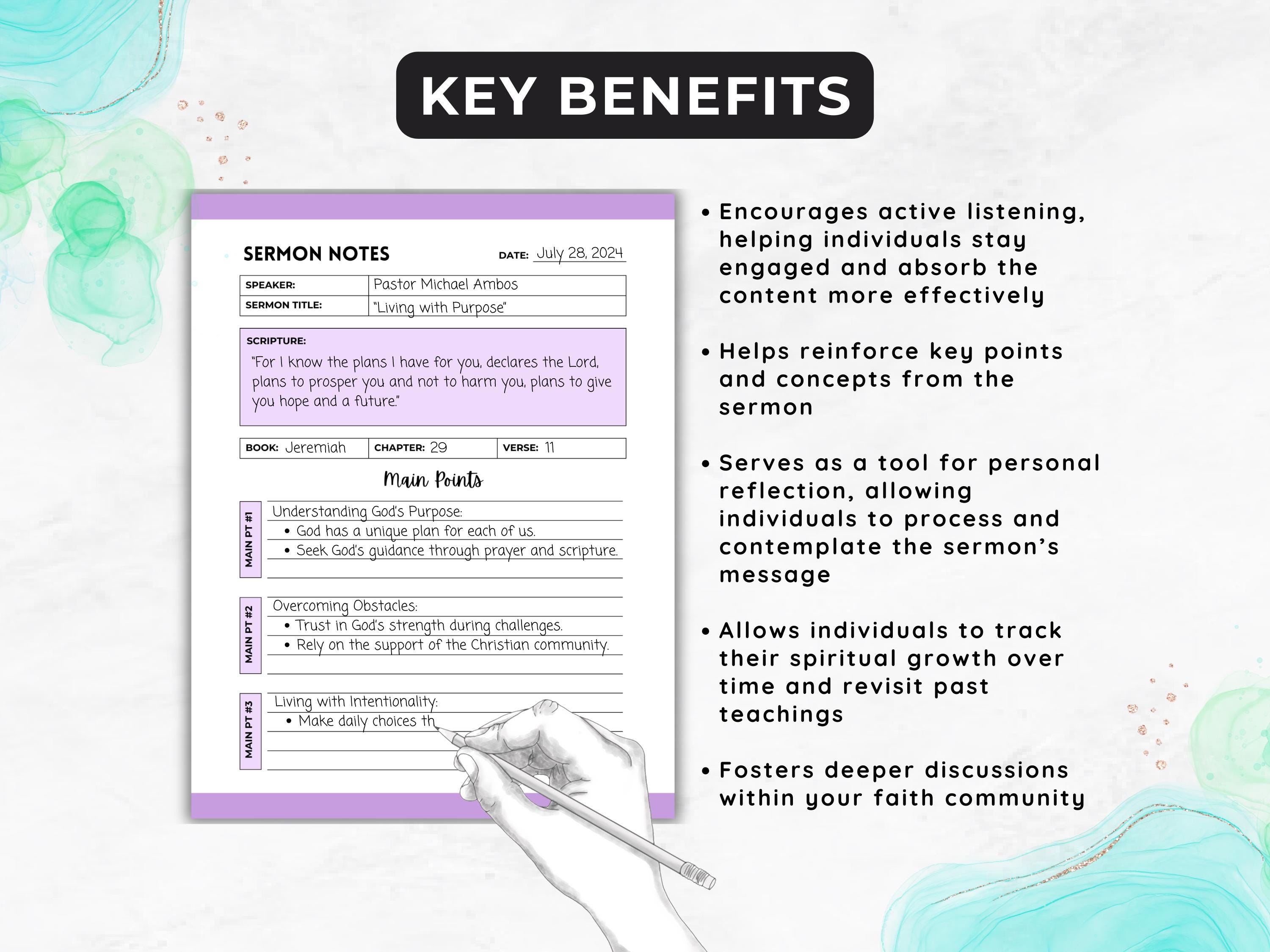 Sermon Notes Journal Digital Sermon Notes for Kids Teens Women Bible ...