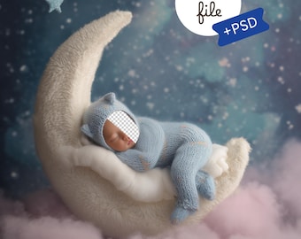 PSD Face Insert Backdrop, Dreamy Moon Baby Background, Newborn Photography Prop, Digital Download