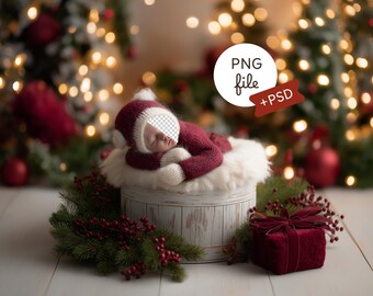 Fondo navideño para recién nacidos con inserción de carita, fondo acogedor para bebés en vacaciones, accesorio de fotografía, descarga digital, PSD