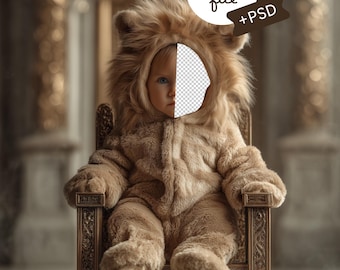 Newborn Face Insert Template, Lion Prince Baby Backdrop, Baby Prop Background, Digital Download, PSD Composite for Photography