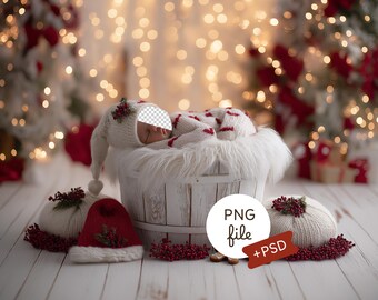 Fondo navideño con cara de recién nacido, fondo acogedor para bebé, accesorio de fotografía, descarga digital, PSD
