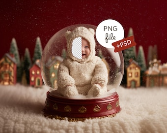 Christmas Snow Globe Baby Digital Backdrop, Baby Face Insert Template, Christmas Photography Prop, PSD (Digital Download)