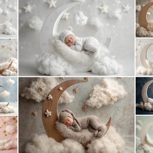 Digital bakgrund för babymåne, bakgrund för nyfödd, rekvisita för barnfotografi, nedladdning av Photoshop JPG