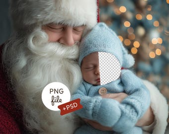 Newborn Face Insert Background, Christmas Baby Backdrop In Santa’s Arms, Cozy New Year Photography Prop, PSD, Digital Download