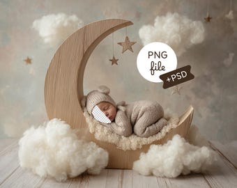 Newborn Face Insert Backdrop, Baby Dreamy Moon Background, Photography Prop, Digital Download, PSD
