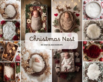 Set de 45 fondos de nido navideño para bebé, superposiciones de retratos con texturas artísticas para fotografía de estudio de maternidad (descarga digital)