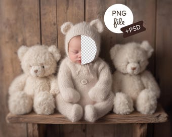 Beige Teddy Dream Newborn Face Insert Backdrop, Baby Prop Background, Digital Download, PSD Composite for Photography