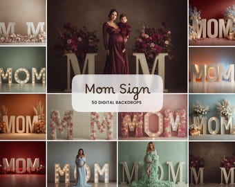 Mom Sign Backdrops Set: Floral Maternity White Glow Studio Backgrounds, Photoshop Composite, Fine Art, JPG Digital Download