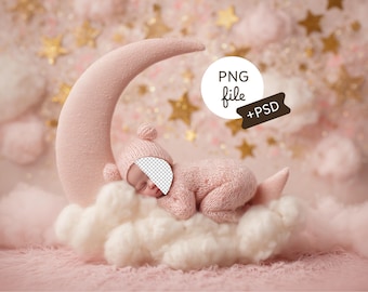 Newborn Background, Baby Dreamy Moon, Face Insert Backdrop, Photography Prop, Digital Download, PSD