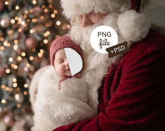 Christmas Baby Backdrop In Santa’s Arms –  Cozy Newborn Face Insert Background, Newborn New Year Photography Prop, PSD, Digital Download