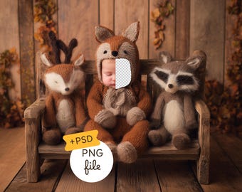 Face Insert Backdrop, Autumn Baby Forest Friends, Newborn Fall Photography Prop, Baby Background PSD, Digital Download