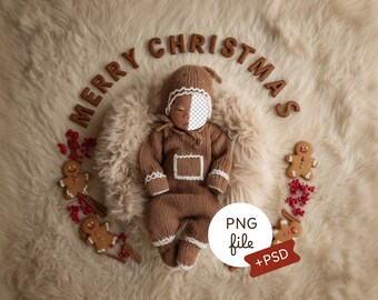 Newborn Face Insert Background, Christmas Baby Backdrop, Warm Ginger Cookie, Cozy New Year Photography Prop, PSD, Digital Download