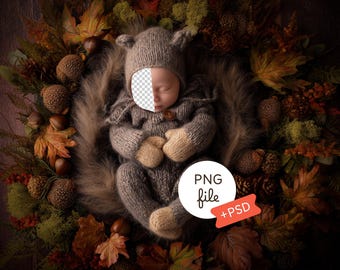 Autumn Newborn Digital Backdrop, Fall Leaves Face Insert Backdrop, Fall Photography Prop, Baby Background PSD, Digital Download