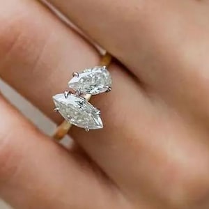 Toi Et Moi Engagement Ring Marquise & Pear Cut Moissanite Two Stone Ring 14k Yellow Gold Rings Bridal Jewelry Wedding Rings Propose Ring