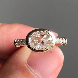2.5 CT Oval Moissanite Engagement Ring: 14k Gold Bezel Set Bridal Ring