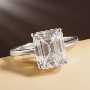 4CT Emerald Cut Moissanite Engagement Ring: Sterling Silver Solitaire Bridal Ring