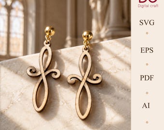 Cross Earrings Laser Cut Files – Digital Download SVG Wood Earring Designs – Christian Jewelry DIY – Glowforge & Cricut Ready