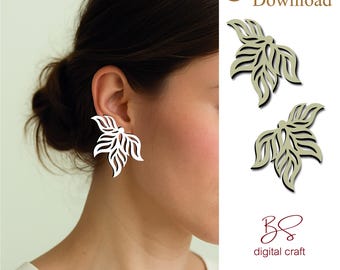 Botanical Leaf Earrings SVG – Nature Inspired Laser Cut Design, Modern Floral Earring Template, Digital Jewelry File, Instant Download