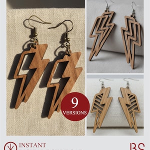 9 Designs de Brincos de Raio em SVG | Arquivos de Joias para Corte a Laser com Raios para Cricut e Glowforge | Modelos de Brincos Modernos e Marcantes