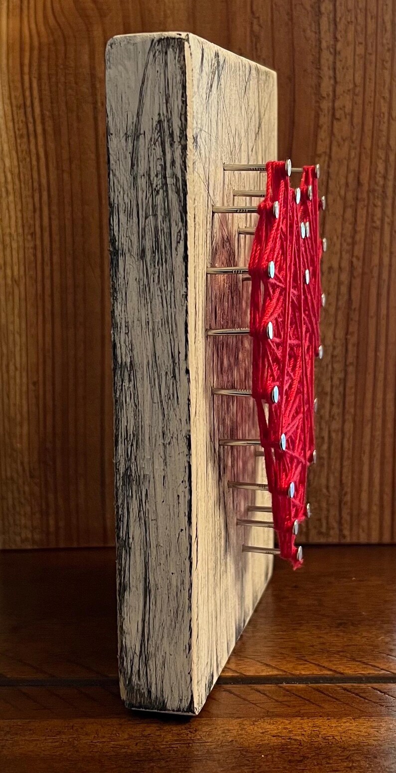 Red Heart String Art on Rustic Block Etsy