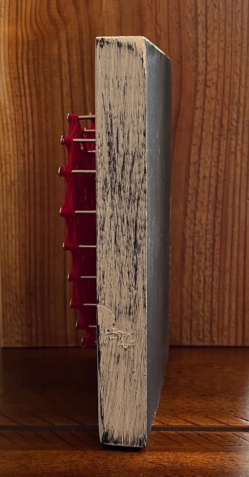 Red Heart String Art on Rustic Block Etsy