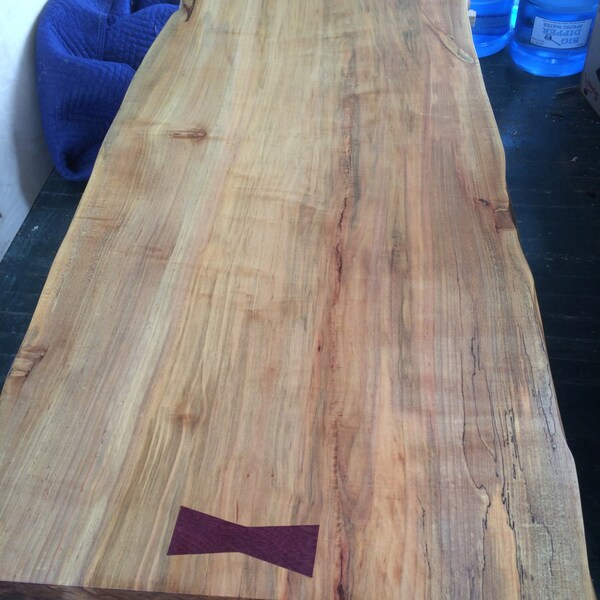 ON SALE Large Spalted Maple Slab with Purpleheart Dovetail Keys