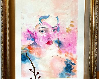 Bloom Girl 1 Watercolor Original Painting Wall Art