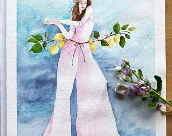 Original Watercolor Painting Wall Art-Lemon Delight