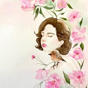 Bloom Girl 6 Watercolor Original Painting Wall Art