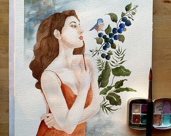 Original Watercolor Painting-Blueberry Song