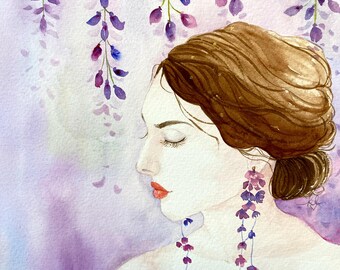 Bloom Girl 3 Watercolor Original Painting Wall Art