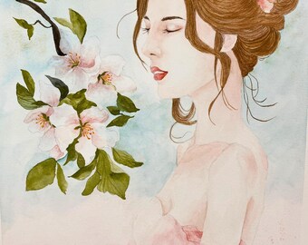 Bloom Girl 10 Watercolor Original Painting Wall Art