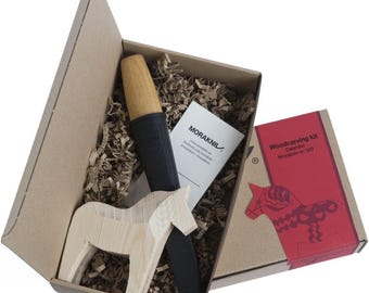 Kit de tallado de madera de caballo Mora Dala, herramienta de tallado con caballo de madera en caja de regalo