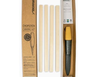 Mora-snijset voor eetstokjes met 120 snijbeitels en berkenstokjes Made in Sweden