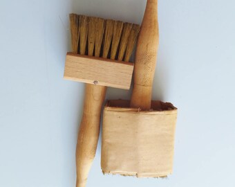 Vintage Wire & Wood Brushes Metal Bristle Brush Industrial Decor Paintbrush Decorative Object Brass and Wood