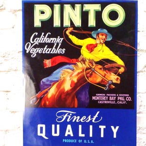 Vintage Crate Label Pinto Fruit Crate Label Vegetable Crate Label Print for Framing Farmhouse California Ranch Decor Cowboy Print Horse Art