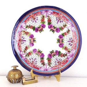 Hand Painted Spanish Plate: Red & Purple Floral Folk Art Decor