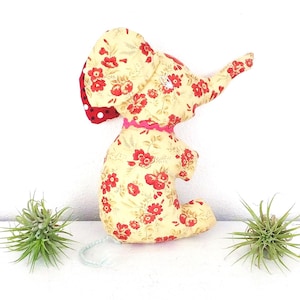 Calico Elephant Plushie Red & Cream Cottage Chic Plush Nursery Pachyderm Stuffed Animal Children Cute Plush Elephant Plush Gift for Child