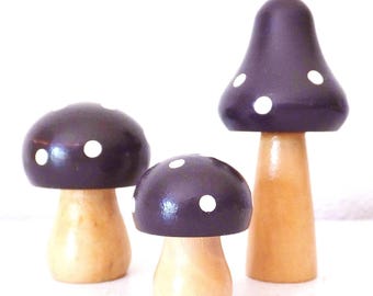 Mini Wooden Mushroom Trio: Red Spotted Fairy Garden Decor