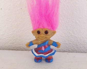 Vintage 1990's Treasure Troll Girl Doll Troll with Jewel Belly Troll in Dress Pink Hair Troll Mini Troll Doll 90's Toy Collectible Troll Toy