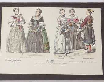 Antique Brann & Schneider Print of 18th Century German Aristocracy Fashion from European Renaissance German Germany Costume Print