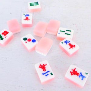 Vintage Pink & White Mahjong Tiles: 12 Acrylic Game Pieces, Jewelry Supply