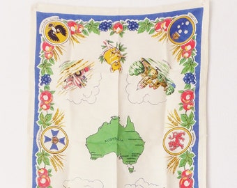 Vintage Australian Tea Towel Souvenir of Australia with Map & Vignettes Vintage Kitchen Decor OZ Aussie Decor Outback Kitchen